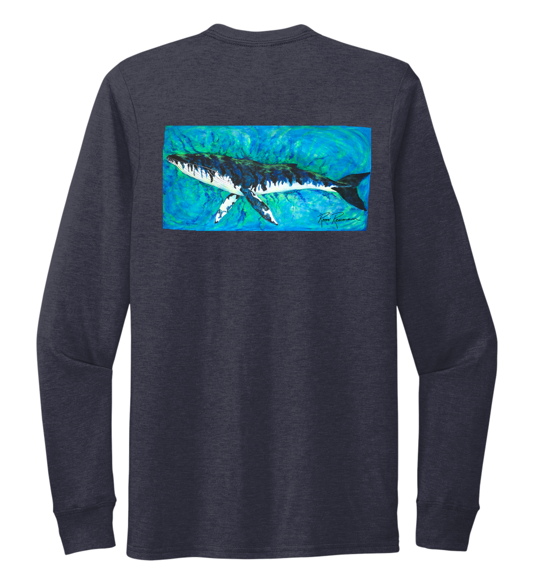 Ronnie Reasonover, The Whale, Crew Neck Long Sleeve T-Shirt in Deep Sea Blue
