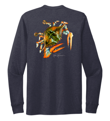 Ronnie Reasonover, The Crab, Crew Neck Long Sleeve T-Shirt in Deep Sea Blue