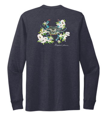 Alexandra Catherine, Blue Crab, Unisex Crew Neck Long Sleeve T-shirt in Deep Sea Blue