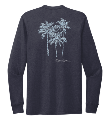 Alexandra Catherine, Palm Trees, Unisex Crew Neck Long Sleeve T-shirt in Deep Sea Blue