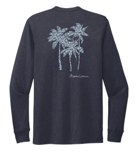 Alexandra Catherine, Palm Trees, Unisex Crew Neck Long Sleeve T-shirt in Deep Sea Blue