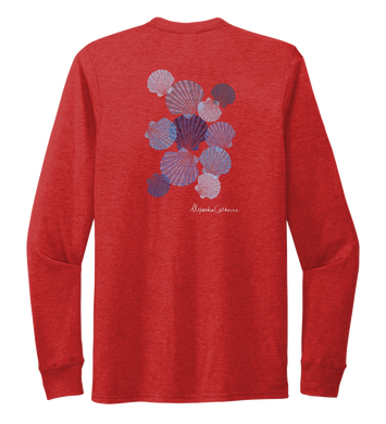 Alexandra Catherine, Tossed Seashells, Unisex Crew Neck Long Sleeve T-shirt in Bravo Red
