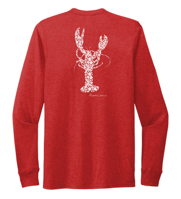 Alexandra Catherine, Fleur White Lobster, Unisex Crew Neck Long Sleeve T-shirt in Bravo Red