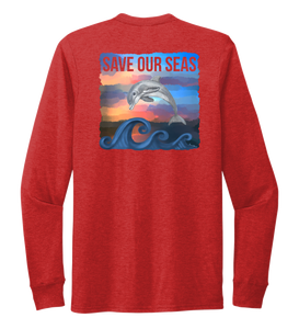 Lauren Gilliam, Dolphin, Unisex Crew Neck Long Sleeve T-shirt in Bravo Red