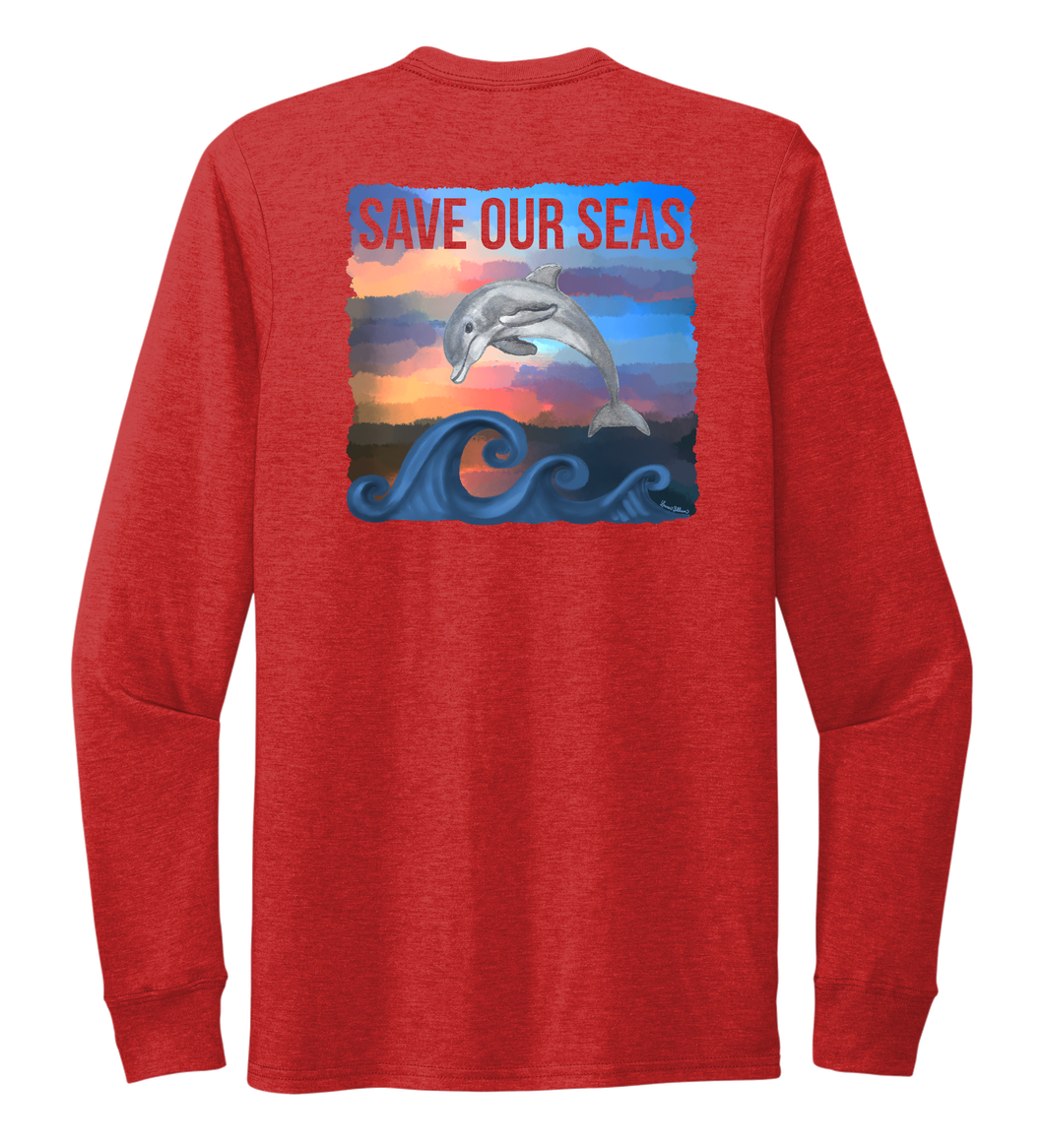 Lauren Gilliam, Dolphin, Unisex Crew Neck Long Sleeve T-shirt in Bravo Red
