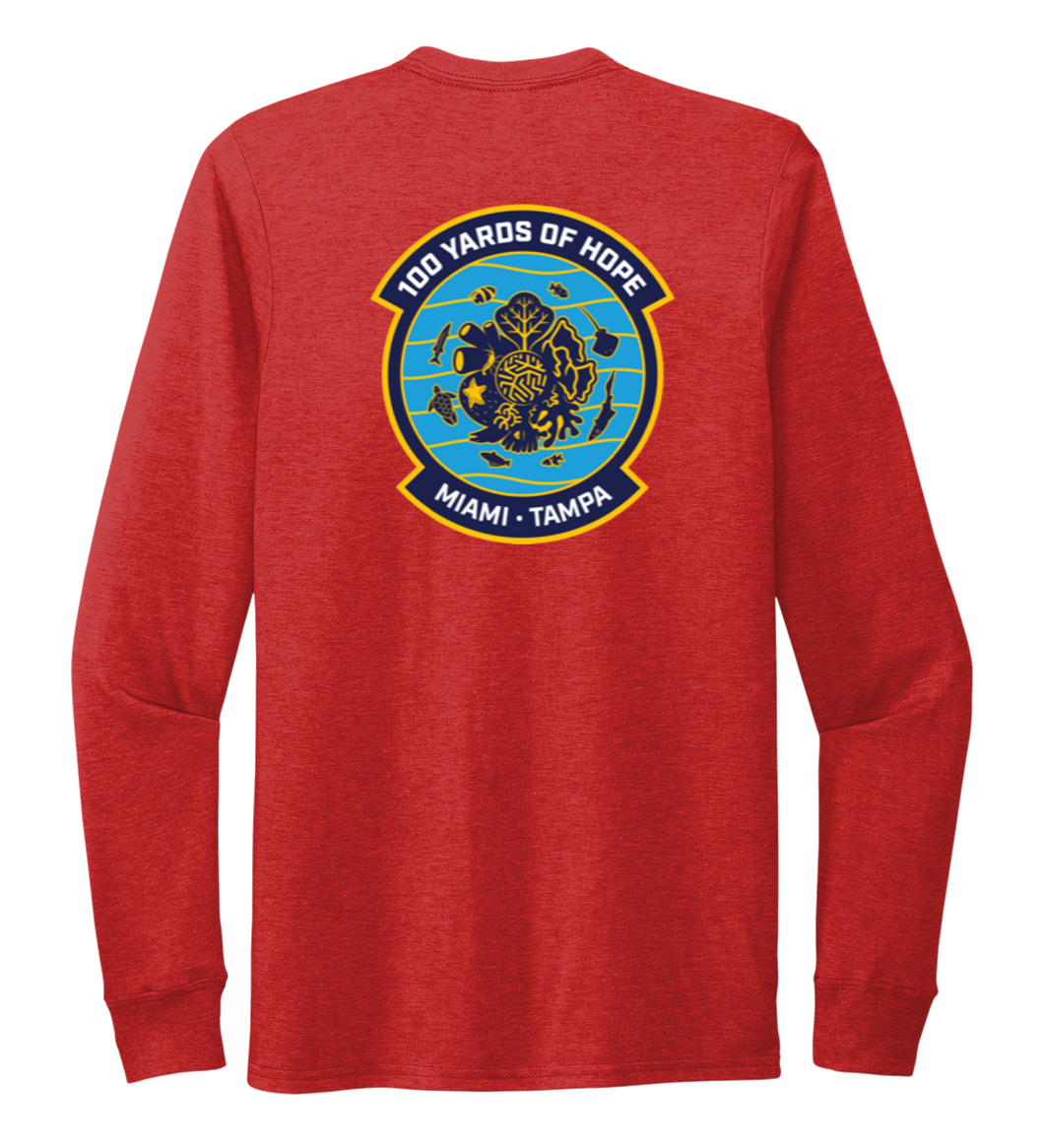FORCE BLUE 100 YARDS OF HOPE Unisex Crew Neck Long Sleeve T-shirt in Bravo Red