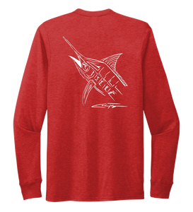 Colin Thompson, Marlin, Crew Neck Long Sleeve T-Shirt in Bravo Red