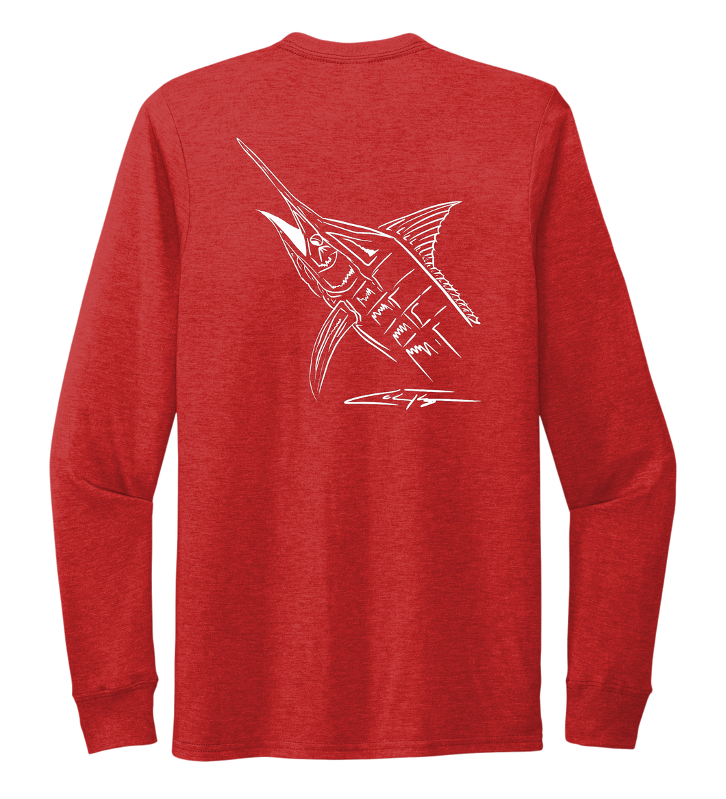 Colin Thompson, Marlin, Crew Neck Long Sleeve T-Shirt in Bravo Red