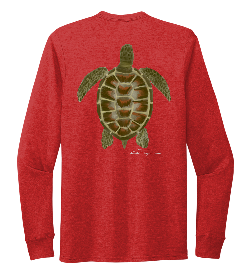 Colin Thompson, Turtle, Crew Neck Long Sleeve T-Shirt in Bravo Red