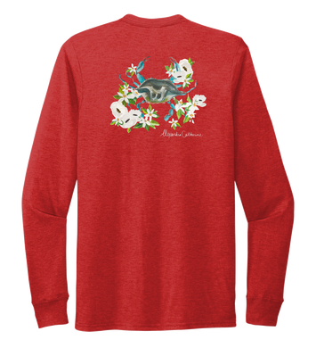 Alexandra Catherine, Blue Crab, Unisex Crew Neck Long Sleeve T-shirt in Bravo Red