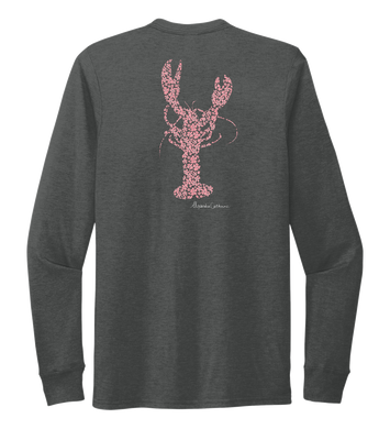 Alexandra Catherine, Fleur Pink Lobster, Unisex Crew Neck Long Sleeve T-shirt in Slate Black