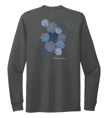 Alexandra Catherine, Tossed Seashells, Unisex Crew Neck Long Sleeve T-shirt in Slate Black