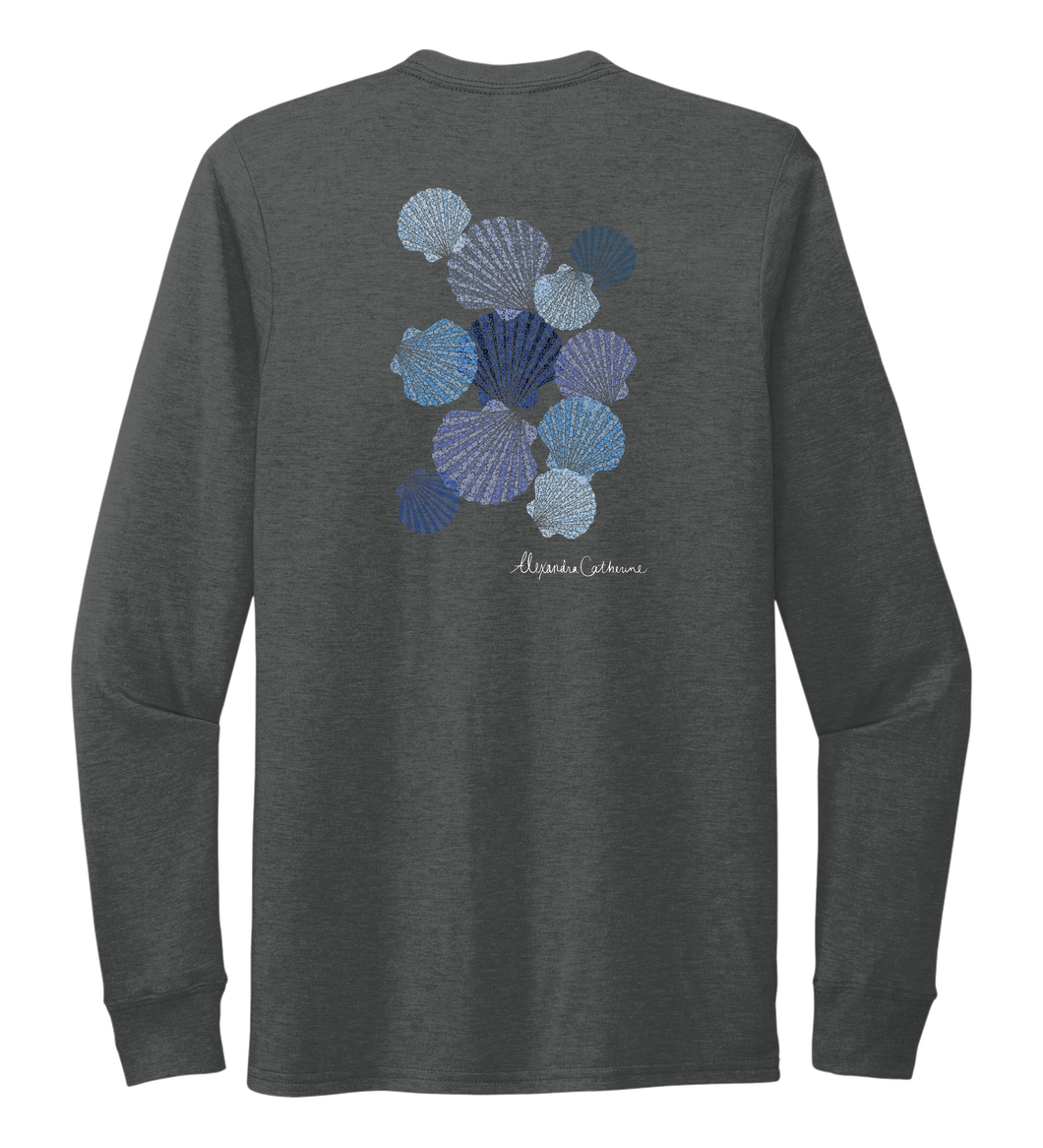 Alexandra Catherine, Tossed Seashells, Unisex Crew Neck Long Sleeve T-shirt in Slate Black