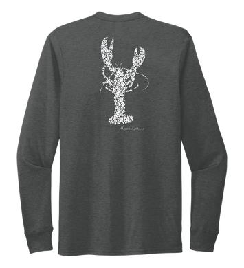 Alexandra Catherine, Fleur White Lobster, Unisex Crew Neck Long Sleeve T-shirt in Slate Black