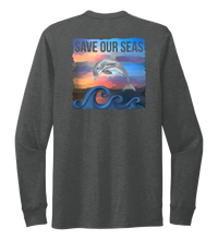 Load image into Gallery viewer, Lauren Gilliam, Dolphin, Unisex Crew Neck Long Sleeve T-shirt in Slate Black