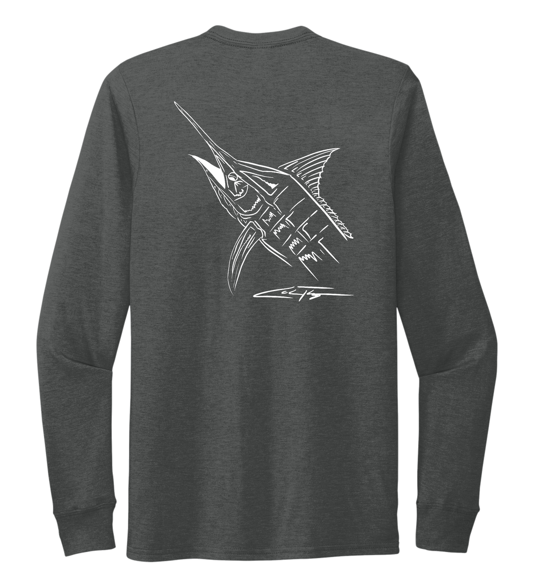 Colin Thompson, Marlin, Crew Neck Long Sleeve T-Shirt in Slate Black