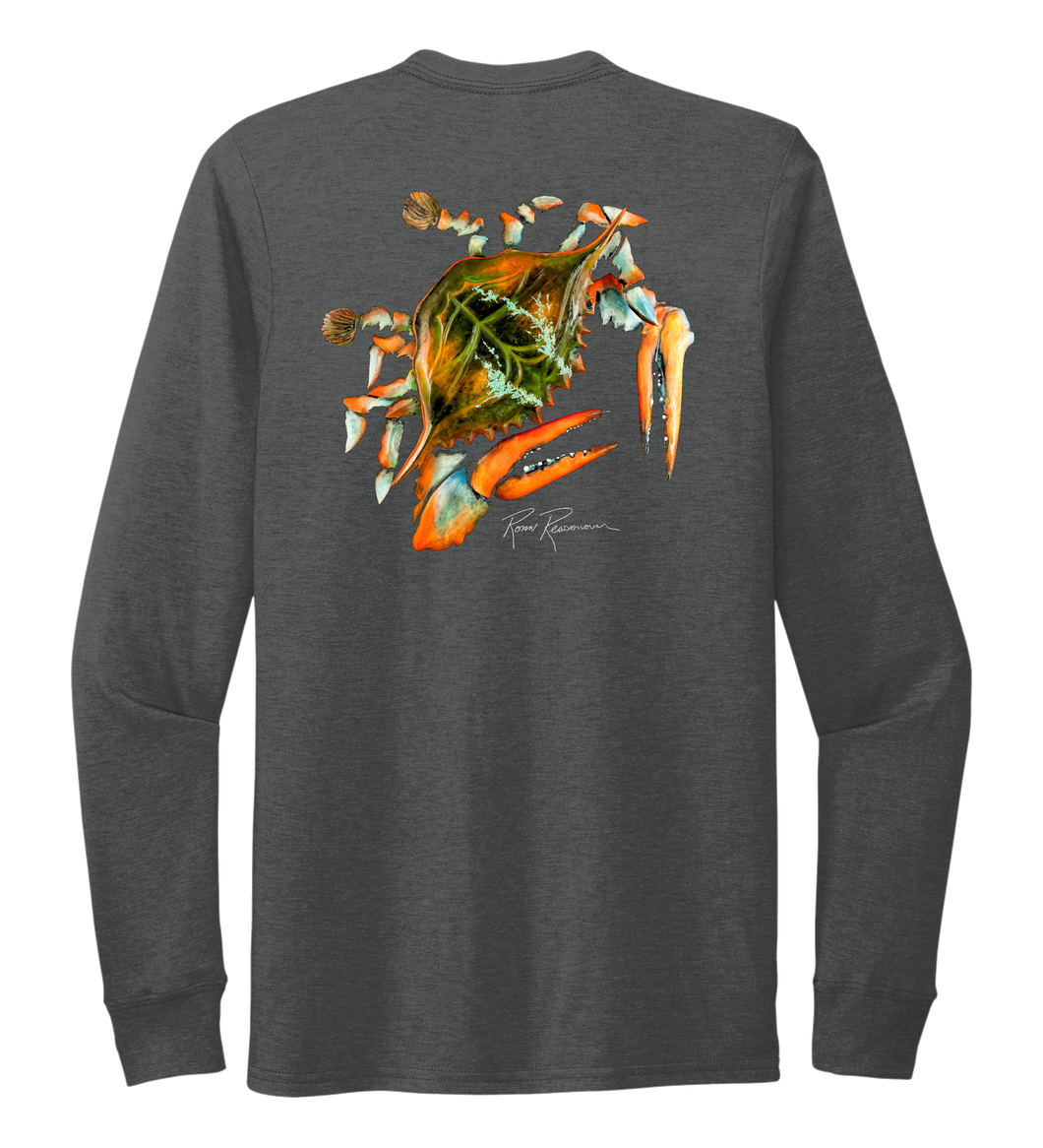 Ronnie Reasonover, The Crab, Crew Neck Long Sleeve T-Shirt in Slate Black