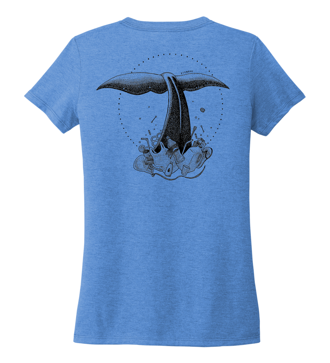STYNGVI, Whale Fluke, Women's V-neck T-shirt in Sky Blue