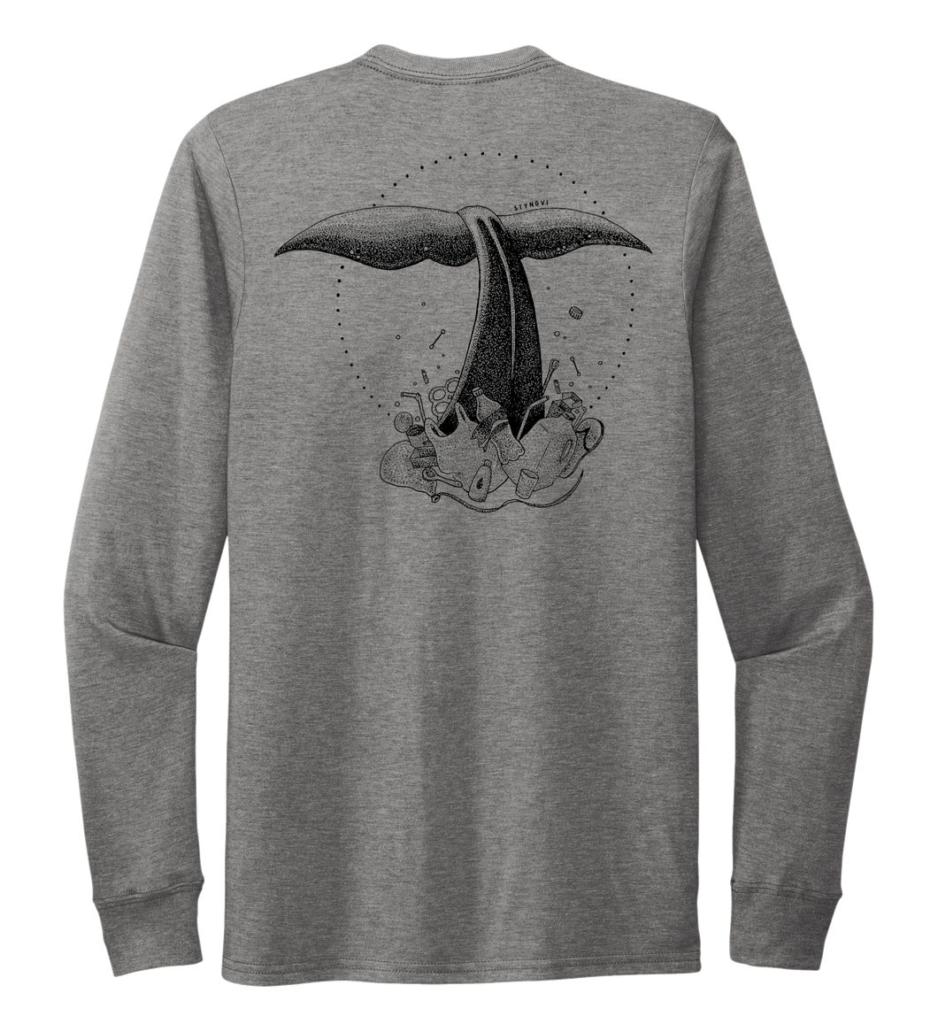 STYNGVI, Whale Fluke, Unisex Crew Neck Long Sleeve T-shirt in Oyster Grey