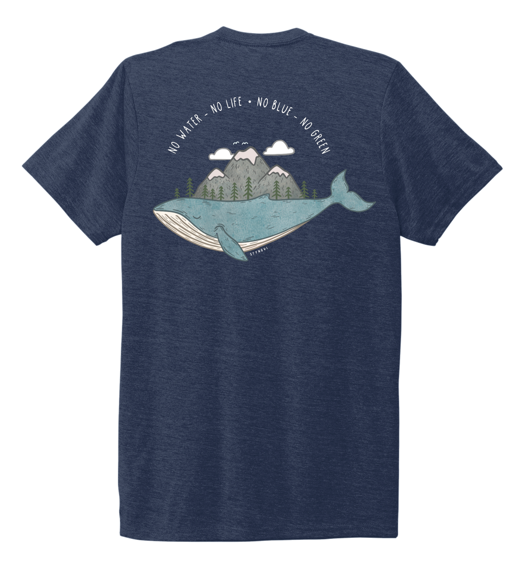 STYNGVI, No Water-No Life-No Blue-No Green, Unisex Crew Neck T-shirt in Deep Sea Blue