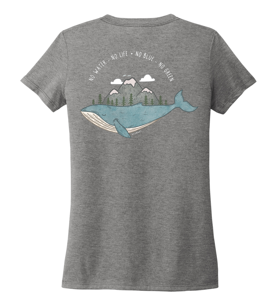 STYNGVI, No Water-No Life-No Blue-No Green, Women's V-neck T-shirt in Oyster Grey
