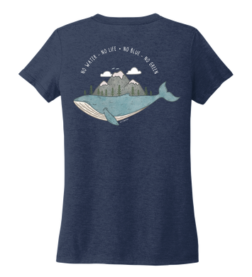 STYNGVI, No Water-No Life-No Blue-No Green, Women's V-neck T-shirt in Deep Sea Blue