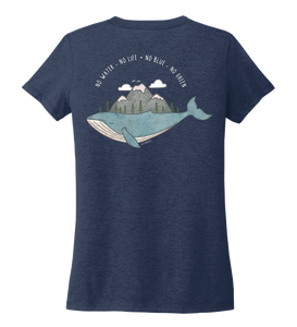 STYNGVI, No Water-No Life-No Blue-No Green, Women's V-neck T-shirt in Deep Sea Blue