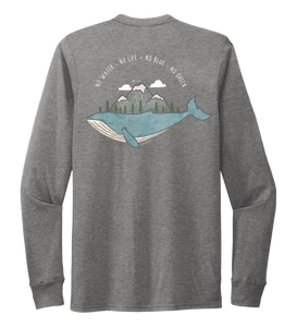 STYNGVI, No Water-No Life-No Blue-No Green, Unisex Crew Neck Long Sleeve T-shirt in Oyster Grey