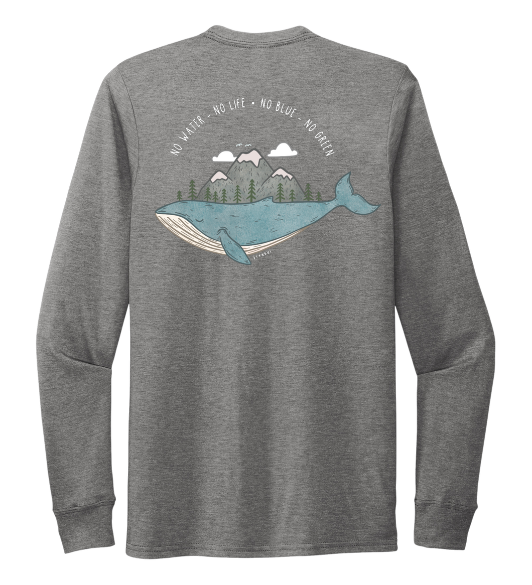 STYNGVI, No Water-No Life-No Blue-No Green, Unisex Crew Neck Long Sleeve T-shirt in Oyster Grey