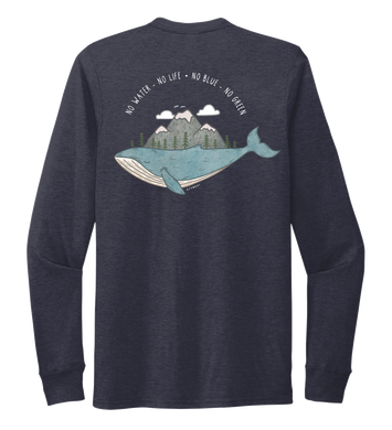STYNGVI, No Water-No Life-No Blue-No Green, Unisex Crew Neck Long Sleeve T-shirt in Deep Sea Blue