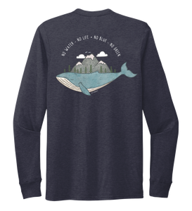 STYNGVI, No Water-No Life-No Blue-No Green, Unisex Crew Neck Long Sleeve T-shirt in Deep Sea Blue