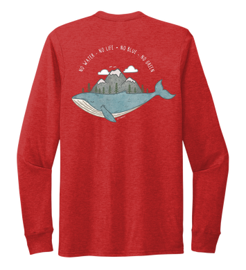 STYNGVI, No Water-No Life-No Blue-No Green, Unisex Crew Neck Long Sleeve T-shirt in Bravo Red