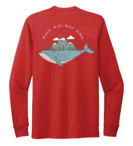 STYNGVI, No Water-No Life-No Blue-No Green, Unisex Crew Neck Long Sleeve T-shirt in Bravo Red