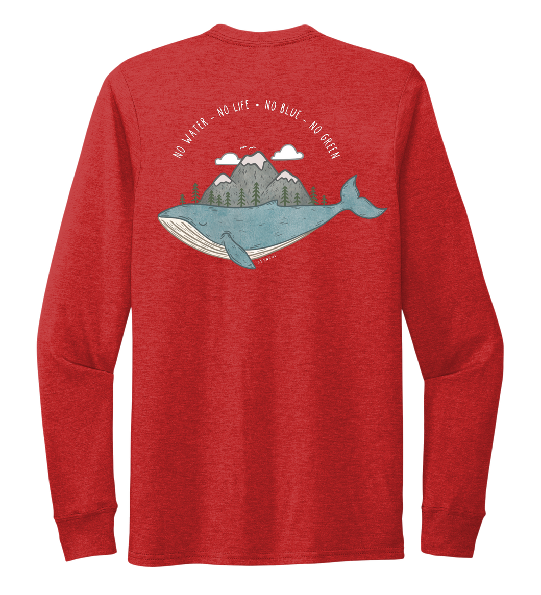 STYNGVI, No Water-No Life-No Blue-No Green, Unisex Crew Neck Long Sleeve T-shirt in Bravo Red