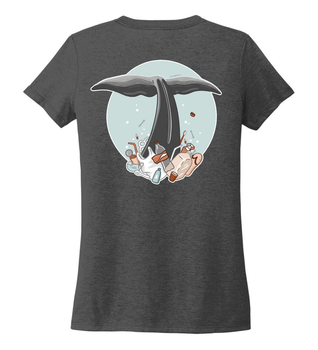 STYNGVI, Whale Fluke (colored), Women's V-neck T-shirt in Slate Black