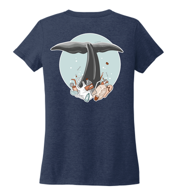 STYNGVI, Whale Fluke (colored), Women's V-neck T-shirt in Deep Sea Blue