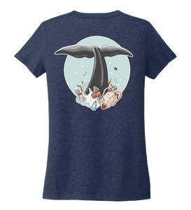 STYNGVI, Whale Fluke (colored), Women's V-neck T-shirt in Deep Sea Blue