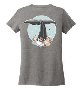 STYNGVI, Whale Fluke (colored), Women's V-neck T-shirt in Oyster Grey