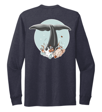 STYNGVI, Whale Fluke (colored), Unisex Crew Neck Long Sleeve T-shirt in Deep Sea Blue