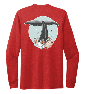 STYNGVI, Whale Fluke (colored), Unisex Crew Neck Long Sleeve T-shirt in Bravo Red
