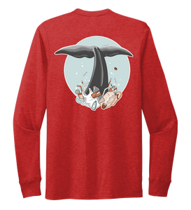 STYNGVI, Whale Fluke (colored), Unisex Crew Neck Long Sleeve T-shirt in Bravo Red