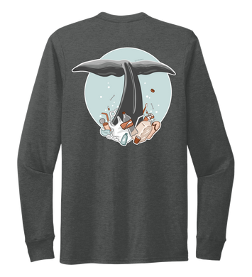 STYNGVI, Whale Fluke (colored), Unisex Crew Neck Long Sleeve T-shirt in Slate Black
