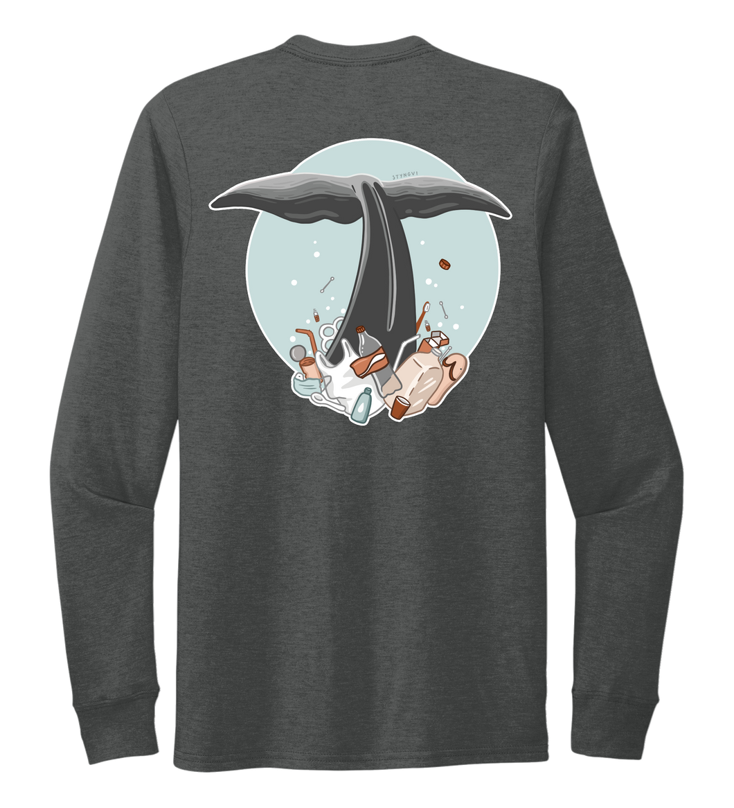 STYNGVI, Whale Fluke (colored), Unisex Crew Neck Long Sleeve T-shirt in Slate Black