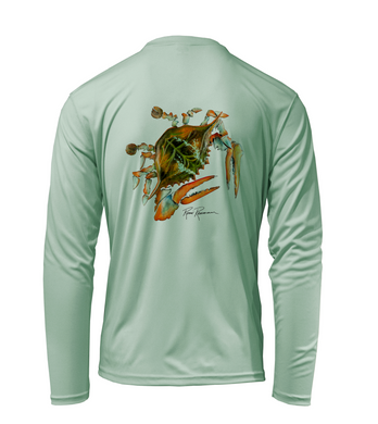 Ronnie Reasonover, The Crab, Performance Long Sleeve Shirt in Sea Foam Green