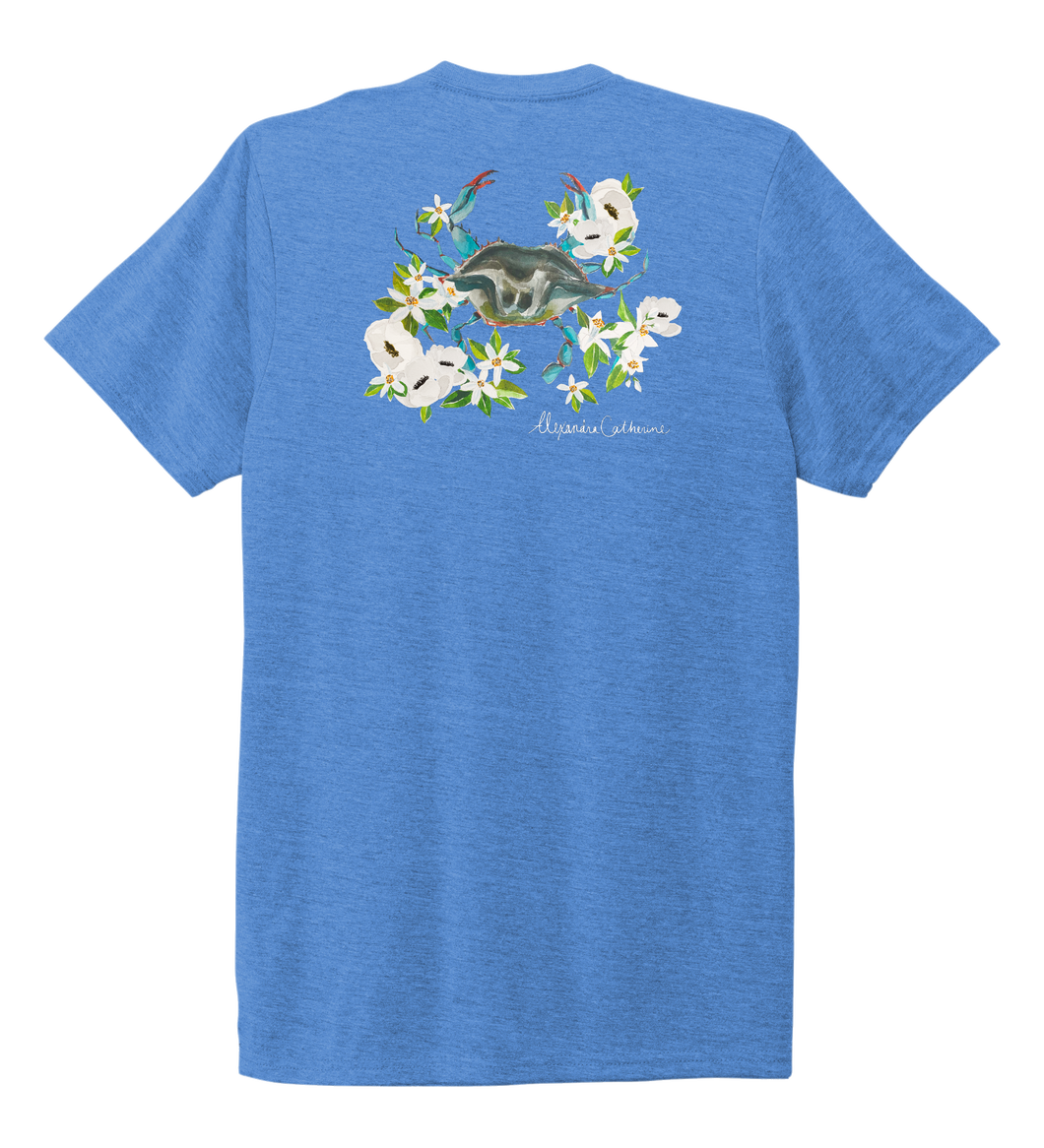 Alexandra Catherine, Blue Crab, Unisex Crew Neck T-shirt in Sky Blue