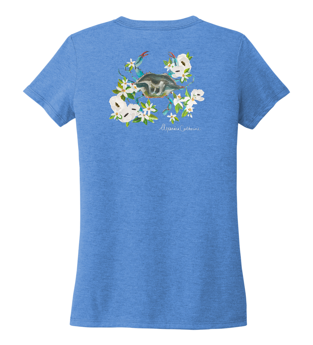 Alexandra Catherine, Blue Crab, Women's V-neck T-shirt in Sky Blue