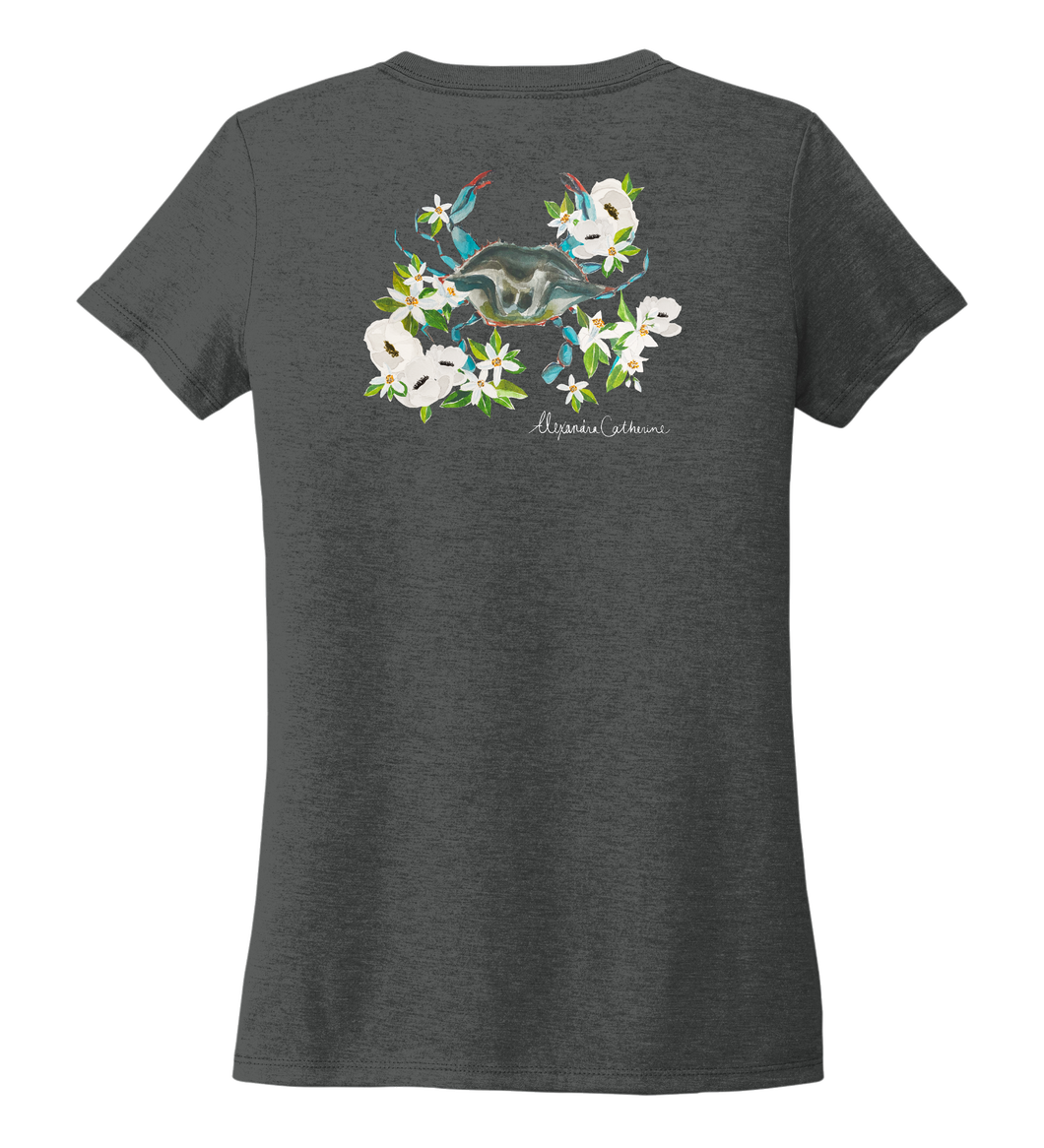 Alexandra Catherine, Blue Crab, Women's V-neck T-shirt in Slate Black