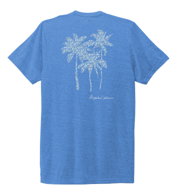 Alexandra Catherine, Palm Trees, Unisex Crew Neck T-shirt in Sky Blue
