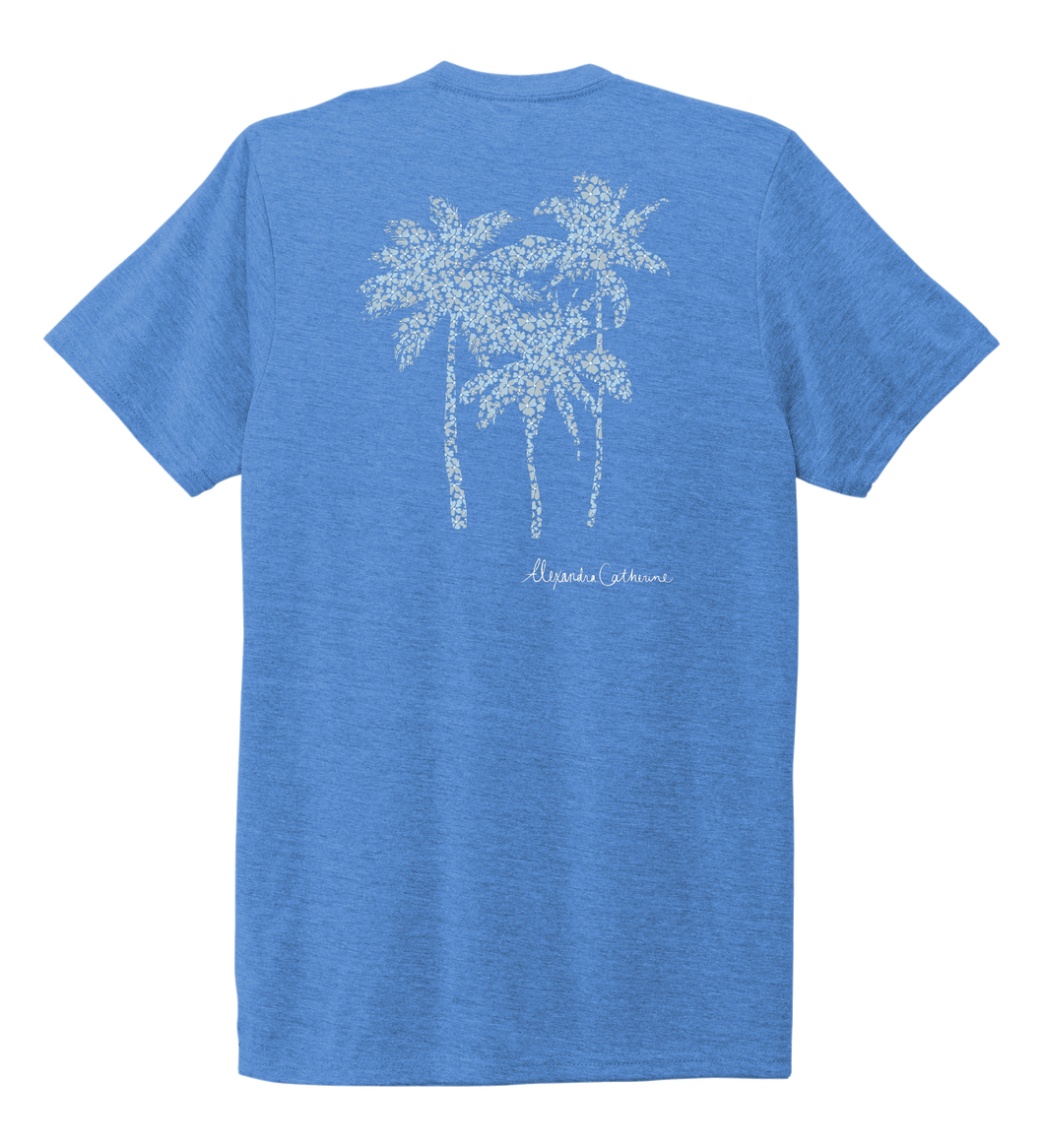 Alexandra Catherine, Palm Trees, Unisex Crew Neck T-shirt in Sky Blue