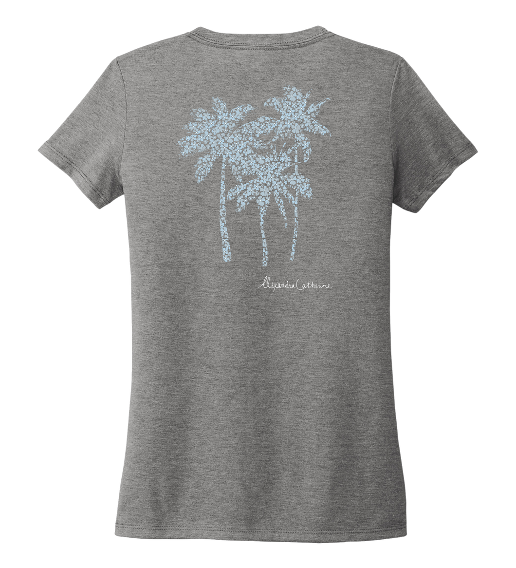 Alexandra Catherine, Palm Trees, Women's V-neck T-shirt in Oyster Grey